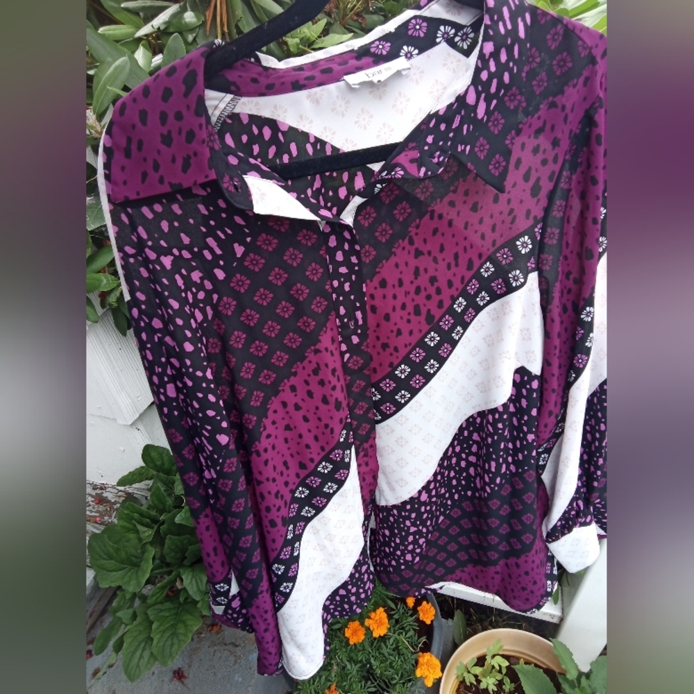 Bar III EUC Womens  Purple Graphic Long Sleeve Button Down Shirt Sz 2X